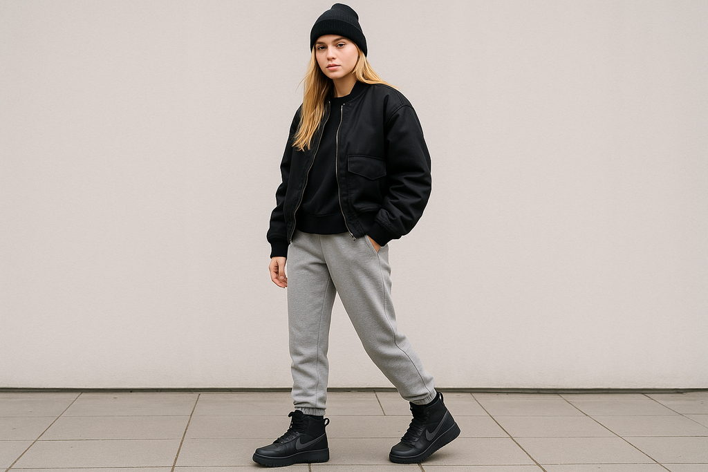 not so close, showcase her outfit too